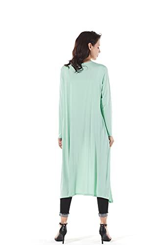 Image of Women's Solid Sweater Essential Duster Long Cascading Open Front Lightweight Blue Cardigan