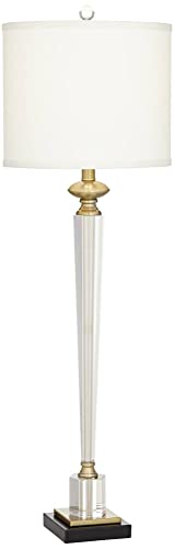 Vienna Full Spectrum 87-2104-518HEX Lana Modern Table Lamp 38 1/2 Inch Tall Clear Crystal Glass Hexagonal Column White Drum Shade Decor thumb #1