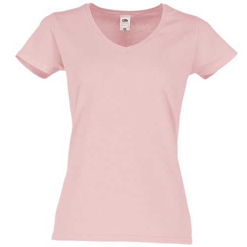 Fruit of the Loom Ladies Iconic 150 V-Neck T-Shirt, Farbe:Powder Rose