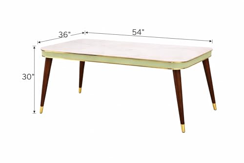 Image of WOODEN SPACE Wooden Dining Table with Nano Composite Marble Top & Solid Wood Base (Vento Beige, 4 Seater, Modern Vento)