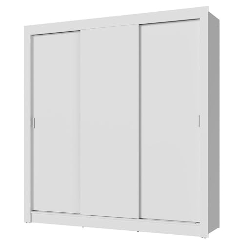 Image of Madesa 3 Sliding Doors Wardrobe Ample Storage Wooden Almirah 170 Cm with Shelves and Hanging Units for Bedroom - White