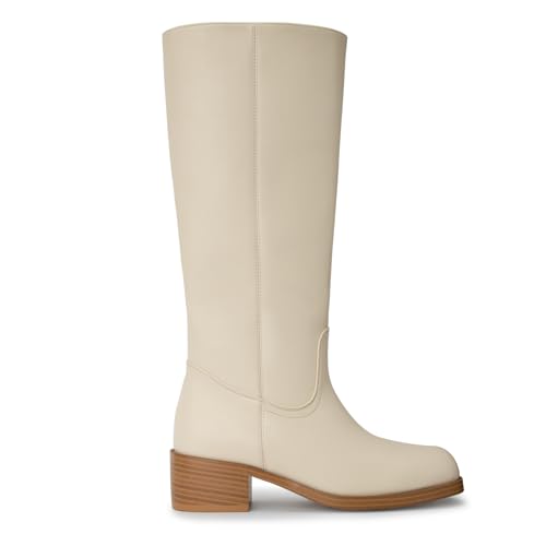 Image of Gothictor Women's Banana Knee High Boots Square Toe Chunky Block Heel Comfortable Low Heel Pull on Wide Calf Riding Long Boots for Women