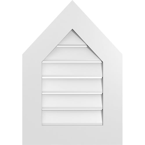 TrueCraft PVC Peaked Top Surface Mount Gable Vent, 18"W x 26"H Overall Frame Size, 13/12 Pitch: 1" x 3-1/2" Standard Trim Frame, Functional