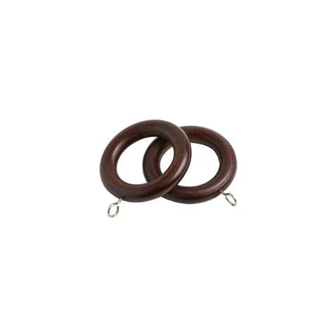 Wooden Curtain Pole Ring Hooks With Eyes for 28mm Poles (Chestnut, Pack of 8) Cover
