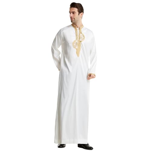 zhxinashu Thobe for Men Islam Long Sleeve Mens Kaftan Thobe Muslim Men Clothing3