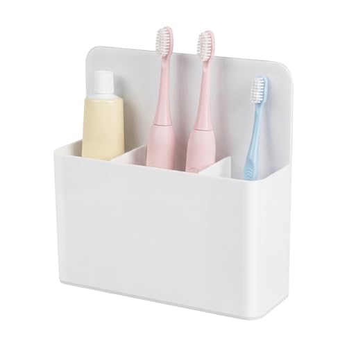 EMUTOL Magnetic Toothbrush Holder for Bathroom Magnet Wall Mounted Tooth Brush Toothpaste Organizer for Cruise Essentials Compact Travel Storage Holder for Space Saving Cruise Must HavesWhite
