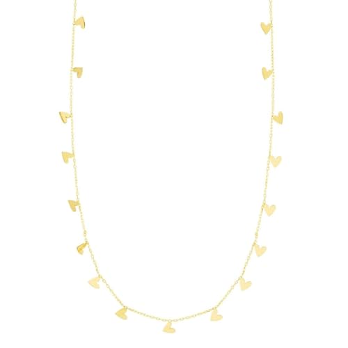 14K Yellow Gold Polished Finish Dangling Hearts Necklace with Spring Ring Clasp - 18