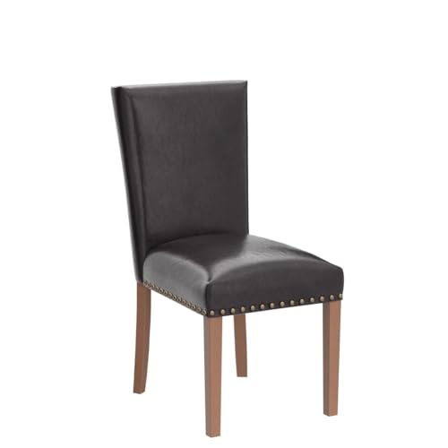 Image of COLAMY Upholstered Parsons Dining Chairs Set of 2, PU Leather Dining Room Kitchen Side Chair with Nailhead Trim and Wood Legs - Dark Brown