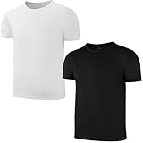 Juephe 2 Pack Kids/Boys/Youth Quick Dry Sports Tee Shirt Mesh Moisture Wicking Active Athletic T-Shirt (Age4-18Years) Black and White