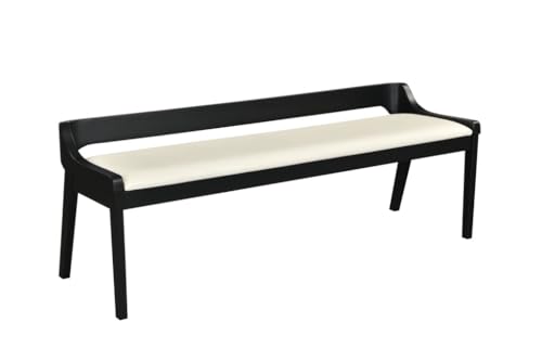Rasmus Cream Faux Leather Wood Dining Bench - Black Finish