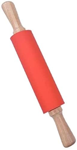 Wooden Handle Silicone Rolling Pin Non Stick Surface Cooking Bakeware Tool (Random Color), 43 cm