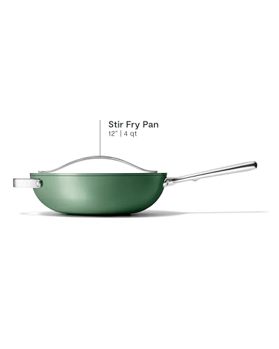 Caraway Non-Stick Stir Fry Pan - 12” Wok-Inspired Pan - Free From Forever Chemicals - High-Sloped Walls - Stainless Steel Handles - Sage