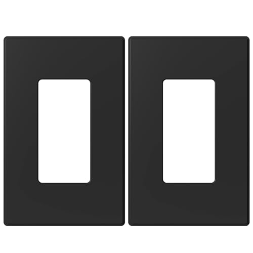 Image of ELEGRP 1-Gang Screwless Decorative Wall Plates, Mid-Size Unbreakable Thermoplastic Faceplate Cover for Decorator Receptacle Outlet Switch, UL Listed (2 Pack, Matte Black)