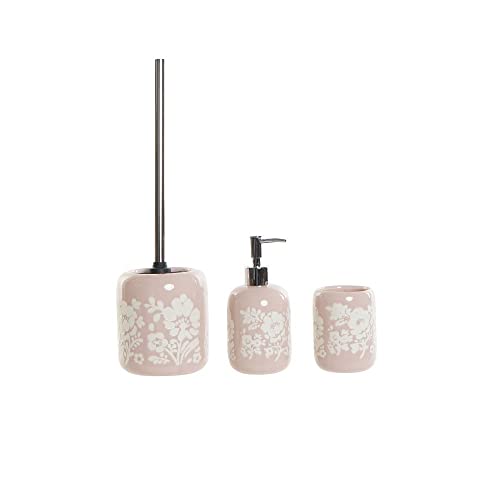 DKD Home Decor Set Bagno Ceramica Rosa Bianco Shabby Chic (3 Pezzi) (Riferimento: S3025638)