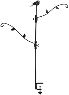Home-X Multi-Hook Feeder Stand Deck Mount Clamp- Cute Bird Feeder Hanger for Railing, Shepherds Hook for Deck, Balcony Railing Planter, Heavy Duty Outdoor Hanging Station, Squirrel Proof Pole