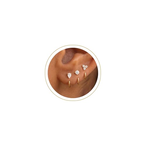 HABIKIP 3 Pairs Backless Half Hoop Huggie Earrings Lightweight 14K Gold Plated Small Open Hoops Earrings for Multiple Piercings Non-Tarnish Hypoallergenic Sleep Friendly Trendy Jewelry for Women