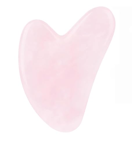 AMZFUK Gua Sha Piedra De Cuarzo Rosa 100% Auténtico En Forma De Corazón By Tratamiento Piedra En Forma De Corazón - Herramienta De Masaje Antiarrugas Para El Rostro - Para El Masaje Facial