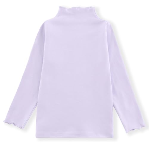 Image of Girls Lettuce Edge Trim Mock Neck Long Sleeve Slim Fit T-Shirt Tops Lightweight Knit Tee