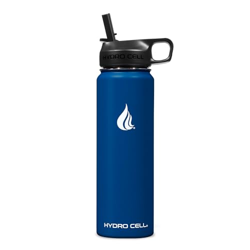 HYDRO CELL Stainless Steel Water Bottle with Flip Top & Wide Mouth Lid (No Straw) - Keeps Liquids Perfectly Hot or Cold with Double Wall Vacuum Insulated Sweat Proof Sport Design (Navy Blue 22 oz)