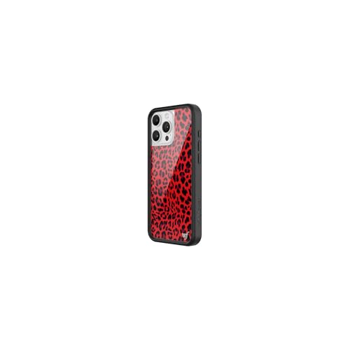 Image of Wildflower Cases - Compatible with iPhone 16 Pro Max | Protective Black Bumper, 6.5ft Drop Test Certified, Women Owned Small Business | Leopard Animal Print Cheetah Dainty Cute Trendy | Red Meow