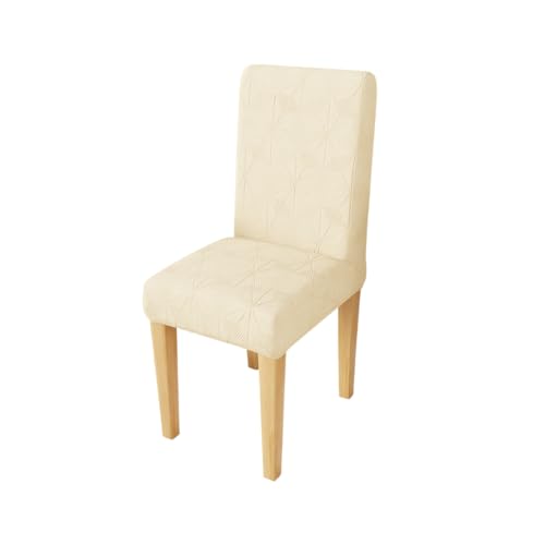 Image of Lukzer Elastic Dining Chair Cover - 1PC Pastel Yellow Starlight | Textured High Stretch Jacquard Seat Cover | Removable Washable Short Dining Chair Cover Protector Seat Slipcover | (CC-141-01)