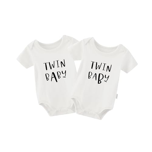Image of QIANWANYI Baby Twins Bodysuit Baby Newborn Baby Outfits Unisex Romper Unisex Toddler Clothes Infant Outfits Set(white 3m)
