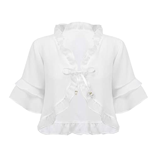 Linjinx Girls Short Sleeve Lace Knitted Bolero Shrugs Kids Ruffle Hem Pearls Chiffon Cardigan Dress Cover Up