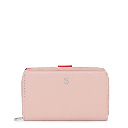 TOUS Billetera Mediana Rosa Y Beige, Para Mujer, Medidas 20 x 10 x 3 cm, Colección New Dubai