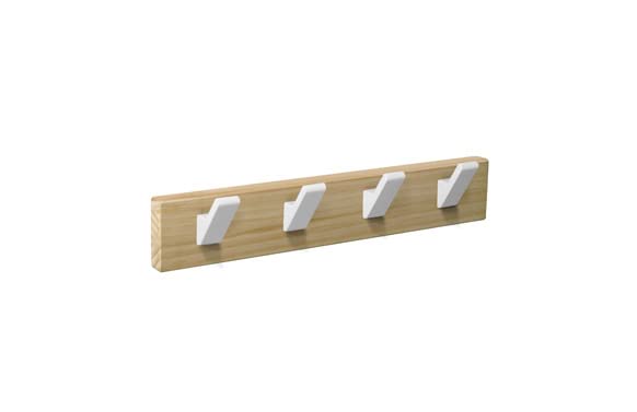 Percha Pared Madera Natural 4 Ganchos Blancos
