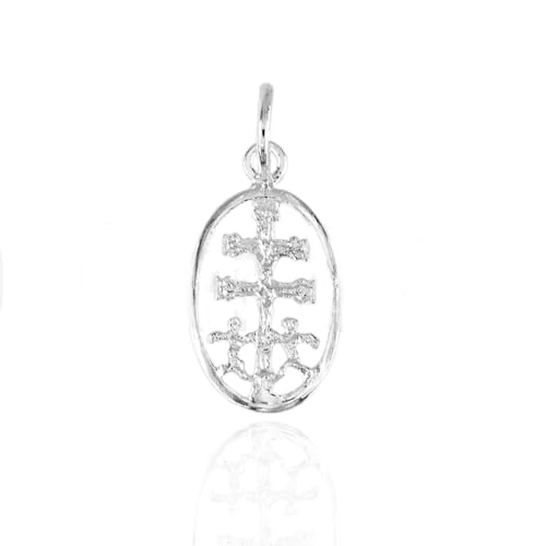 Minoplata Medalla ovalada calada Cruz de Caravaca de Plata de ley 925 18mmx11mm