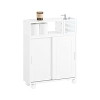 SoBuy Slim Bathroom Storage Unit 17cm Narrow Bathroom Cabinet with Sliding Doors, Metal Box & Wheels Small Bathroom Storage Cabinet for Toilet Storage & Kitchen 52x17x69cm BZR176-W