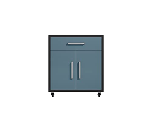 Image of Manhattan Comfort Eiffel Garage Cabinets and Storage System, Set of 4, Matte Black and Aqua Blue