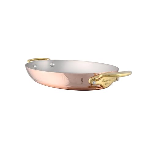 Mauviel M'Heritage 150 B 1.5mm Polished Copper & Stainless Steel Oval Pan With Brass Handles, 9.8-in, Made in France