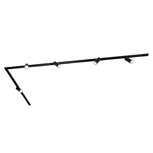 Ledvion - Sistema di Binario, 3m, Binario Monofase, Senza lampada GU10, Nero, 5x spot GU10 orientabili, Plafoniera led soffitto, lampadario cucina, faretti led, plafoniera moderna