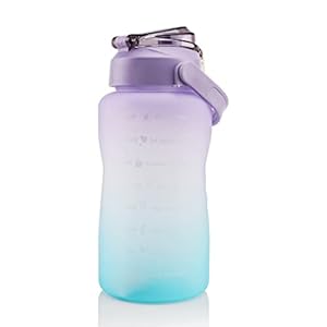 Sportwaterfles 1500 ml, fitness sport drinkwaterfles met stro en tijdmarkeringen, 1 klik open, 1,5 liter frosted lekvrije waterfles voor sport, fitness, sportschool, fietsen (paars+blauw)