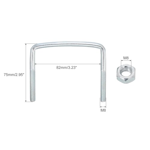 Image of uxcell Square U-Bolts, 8 Sets 82mm Inner Width 75mm Length M8 Zinc-Plated Carbon Steel U Clamp Bolt with Nuts and Plates, for Boat Trailer