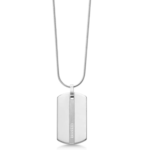 Gem Stone King Polished Shiny Silver Tungsten Carbide Men's Dog Tag with Matte Finish Stripe and 6 Accent White Lab Grown Diamonds on 24 inch Snake Chain2