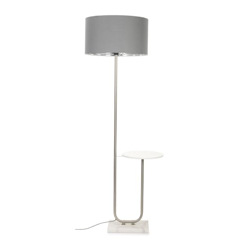 MiniSun | Large Brushed Chrome Curved Stem Marble Floor Lamp with Grey/Silver Shade | Table Lamps, Home Décor & Improvement Essential | Includes 6W GLS Bulb