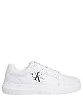 Calvin Klein Men's Classic Chunky Monologo Cupsole Leather Sneaker, White, EU 40/US 7.5