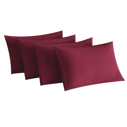 MINIPANDA Burgundy Red King Size Pillow Cases Set of 4, Envelope Design