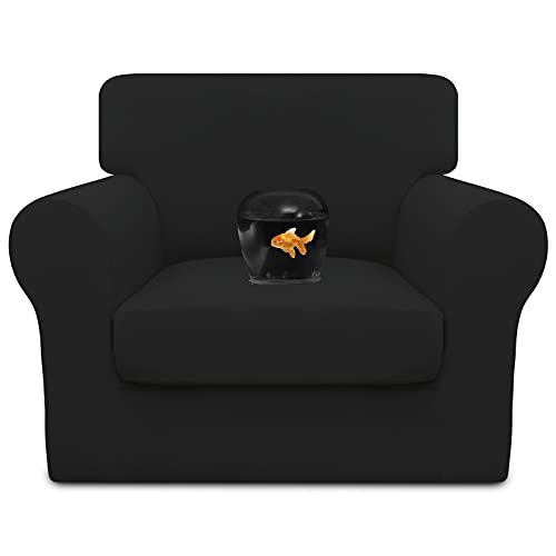 Image of Easy-Going Waterproof 2 Pieces Chair Cover Couch Covers for Sofa | Stretch Spandex Sofa Cover Protector Elastic Bottom for Cushion Couch Dog Pet Friendly Living Room Black