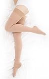 BriteLeafs Opaque Thigh High Compression Stockings Firm Support 20-30 mmHg, Stay-Up Lace Top, Silicone Band, Profssional Grade Graduated Compression - Beige, Large, Closed Toe