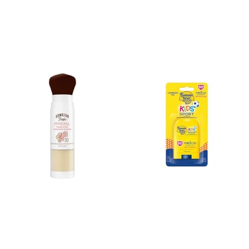 Hawaiian Tropic Mineral Powder Sunscreen Brush SPF 30 & Banana Boat Kids Sport Sunscreen Stick SPF 50 Travel Bundle, 0.15oz & 0.5oz