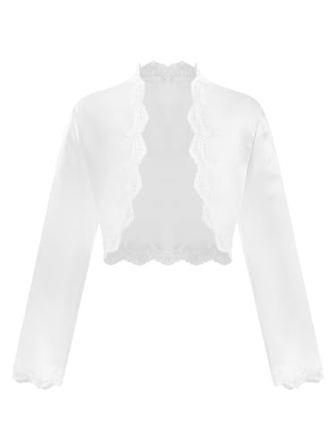 Sholeno Kids Satin Bolero Shrug Long Sleeve Cardigan Crop Shrugs Wedding Baptism Party Jacket Coat Outerwear