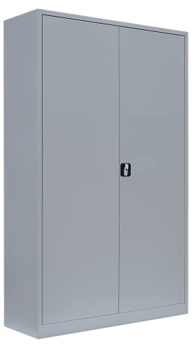 Preisvergleich Produktbild Flügeltürenschrank komplett montiert grau 195x120x60cm Metallschrank abschließbar Lagerschrank Aktenschrank 4 Fachböden 530380 grau