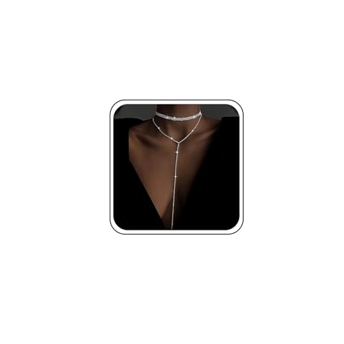 Inateannal Breite Strass Choker Halskette Funkelnde Kristall Tennis Kette Halskette Lange Strass Y Tropfen Halsketten Silber Tennis Y Lariat Kette Hochzeit Schmuck Für Frauen
