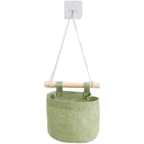 Vlwm 北欧風 ウォールポケット 収納ポケット 綿麻製 玄関 寝室 ドア 掛け 日常雑貨入れ 新聞紙 雑誌 書類 大容量 収納ラック ホルダー付き 多機能 折りたたみ (グリーン)