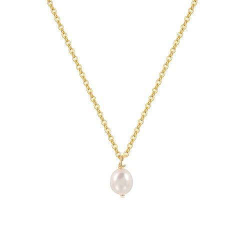 Tewiky Pearl Necklaces for Women, Dainty Gold Necklace 14k Gold Plated Single Pearl Necklace Simple Pearl Choker Necklaces for Women Trendy Cute Gold Necklace Jewelry for Women Girls, Gold Plated