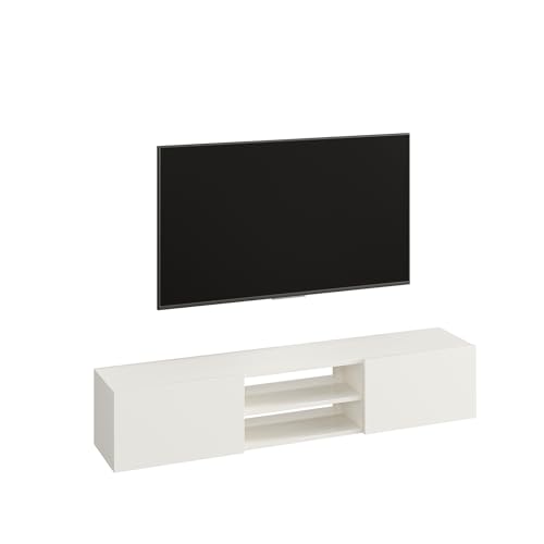 Image of FURNEASER Sasia Modern Wall Mounted TV Unit for 32 /42 /55 Inch TV | Floating Entertainment Unit with Storage | Engineered Wood TV Cabinet for Living Room | TV Stand with Doors (White)