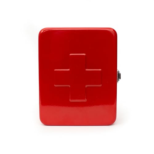 Kikkerland Empty Steel First Aid Kit Case – Multi-Purpose Medical Supply Organizer – Portable First Aid for Home, Office, & Travel, Red